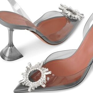 Amina Muaddi Begum 95 Crystal-embellished Pvc Slingback Pumps Light Grey Size 41